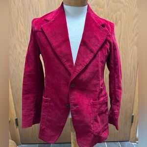 VTG 1970s Red Corduroy Blazer Sport Coat 40S H.I.S. Cotton Casual